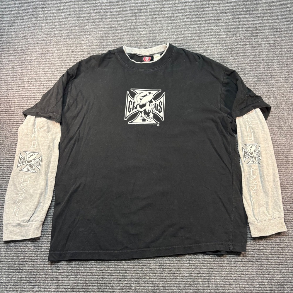 West Coast Choppers Y2K Jesse James Long Sleeve Shirt Black Grey Skull XL Mens